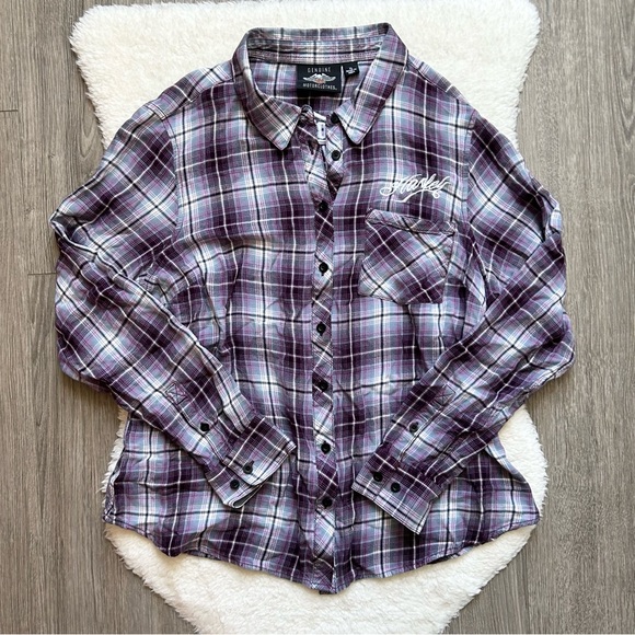 Harley-Davidson Tops - Harley Davidson Purple Plaid Button-Up Embroidered Flannel Shirt